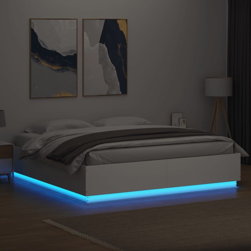 Bed Frame with LED without Mattress White 183x203 cm King Price