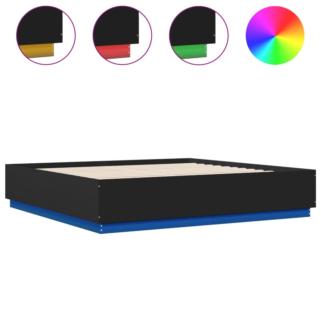 Bed Frame with LED without Mattress Black 183x203 cm King Price