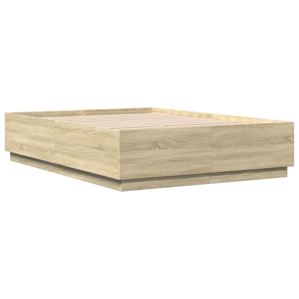 Bed Frame with LED without Mattress Sonoma Oak 150x200 cm Price
