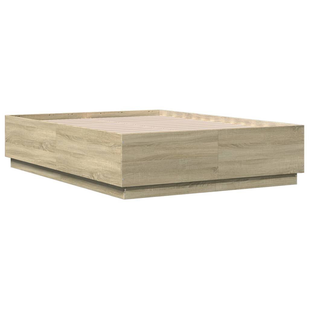 Bed Frame with LED without Mattress Sonoma Oak 135x190 cm Price