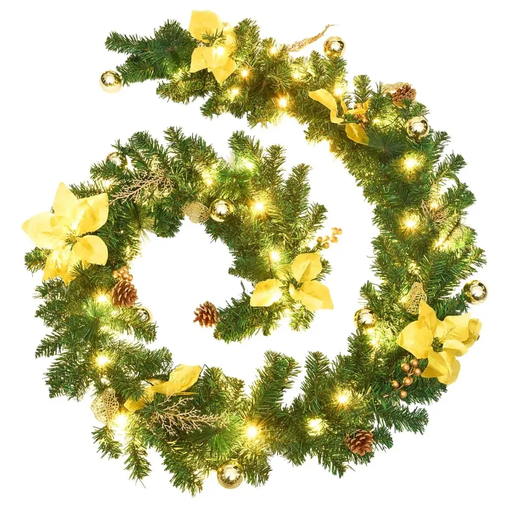 Christmas Garland with LED Lights Green 2.7 m PVC Price