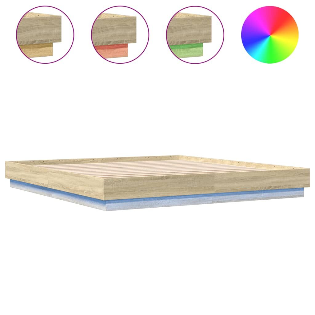 Bed Frame with LED without Mattress Sonoma Oak 183x203 cm King Price