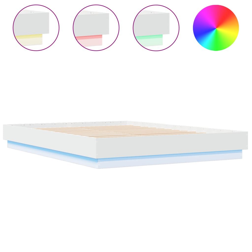 Bed Frame with LED without Mattress White 150x200 cm Price
