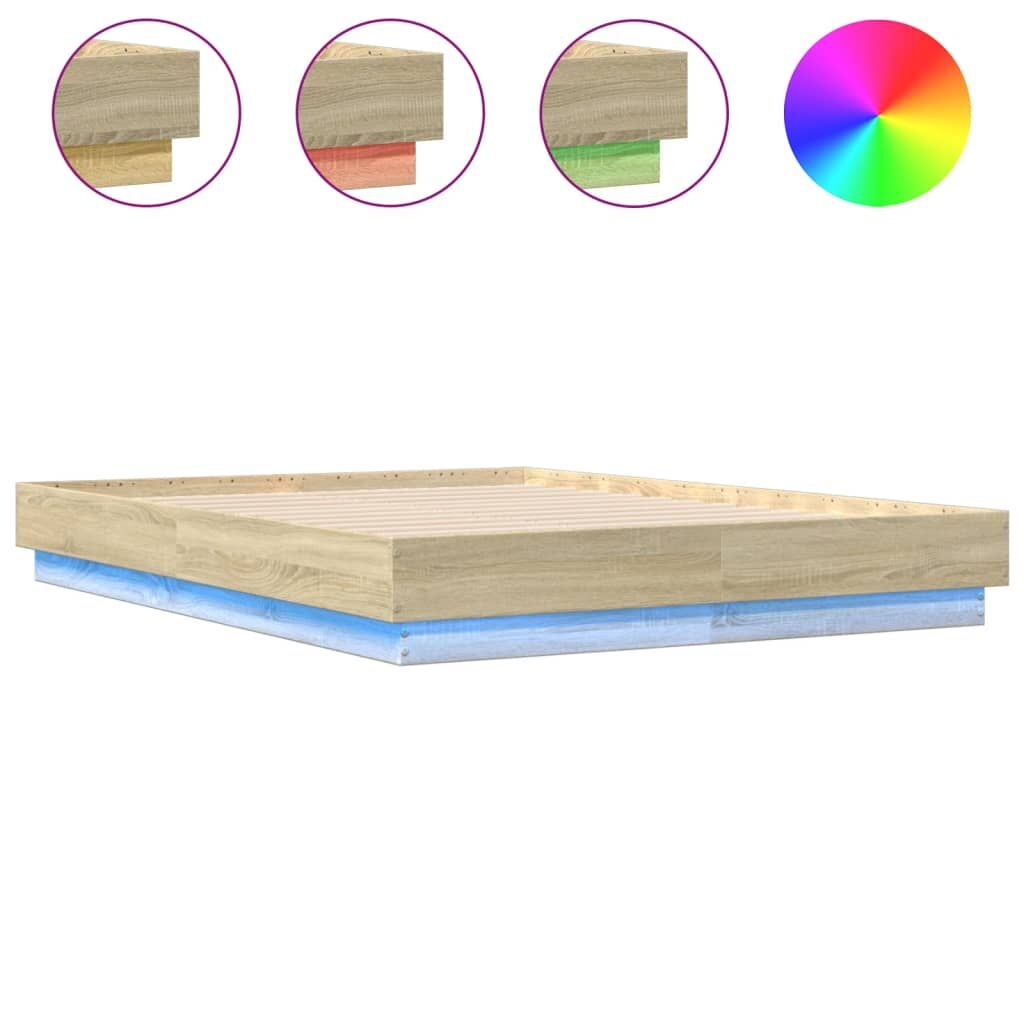 Bed Frame with LED without Mattress Sonoma Oak 135x190 cm Price