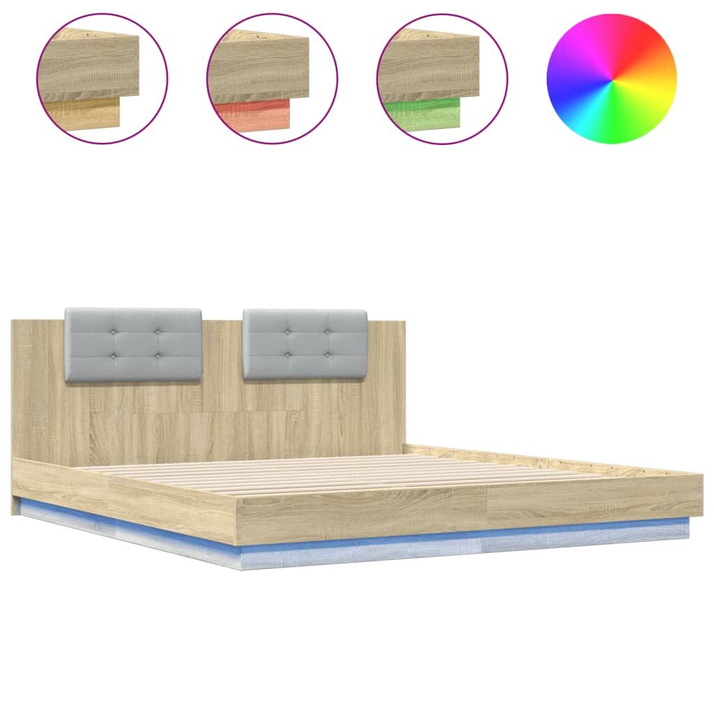 Bed Frame with LED without Mattress Sonoma Oak 183x203 cm King Price
