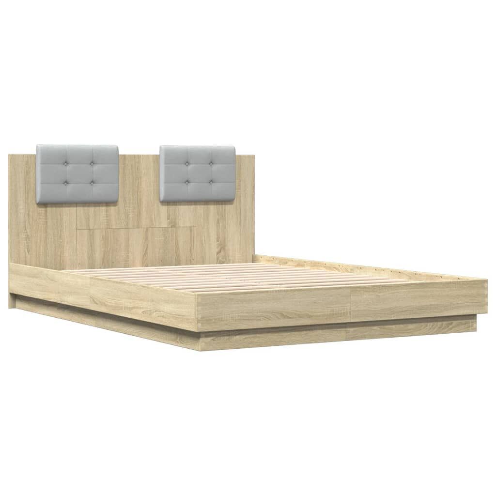 Bed Frame with LED without Mattress Sonoma Oak 150x200 cm Price