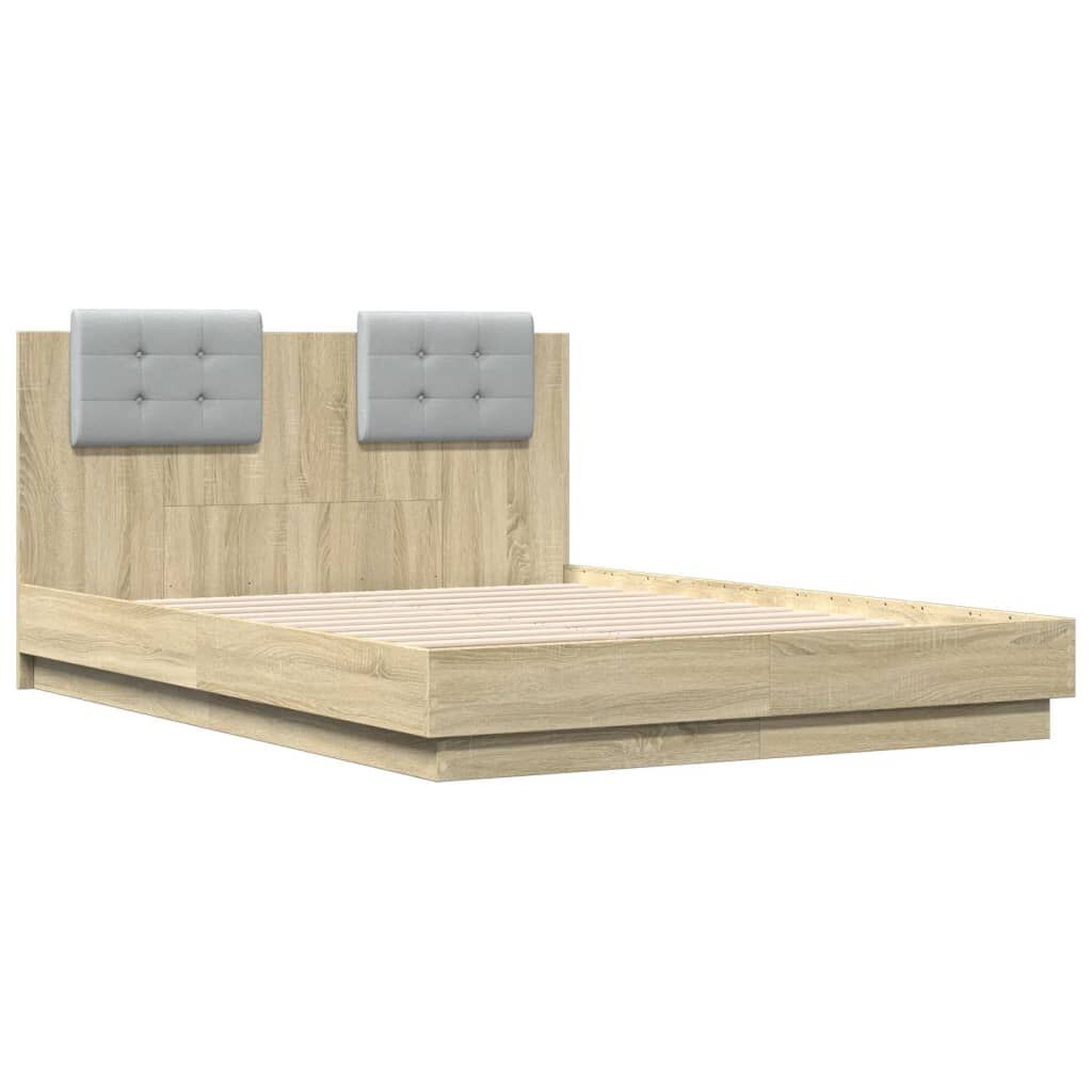 Bed Frame with LED without Mattress Sonoma Oak 135x190 cm Price