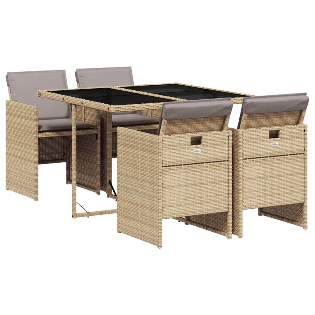 5 Piece Garden Dining Set with Cushions Mix Beige Poly Rattan Price