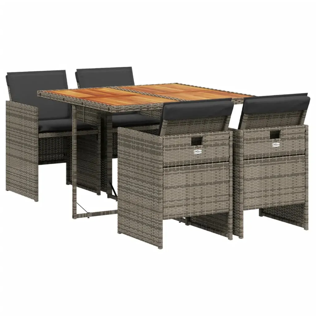 5 Piece Garden Dining Set with Cushions Grey Poly Rattan Price