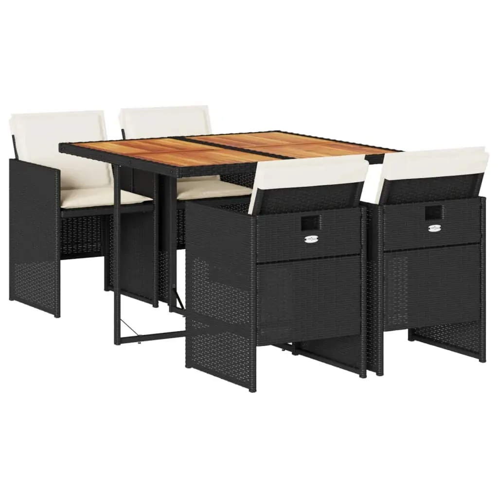 5 Piece Garden Dining Set with Cushions Black Poly Rattan Price