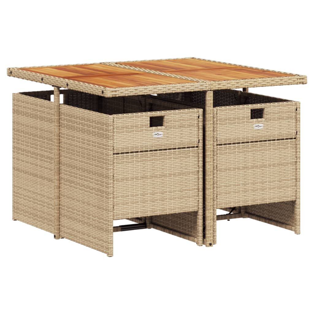 5 Piece Garden Dining Set with Cushions Beige Poly Rattan Price