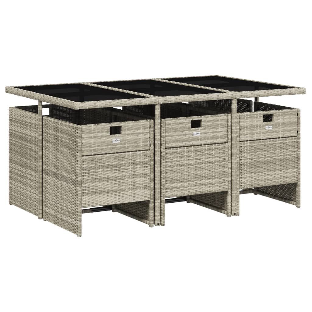 7 Piece Garden Dining Set with Cushions Light Grey Poly Rattan Price