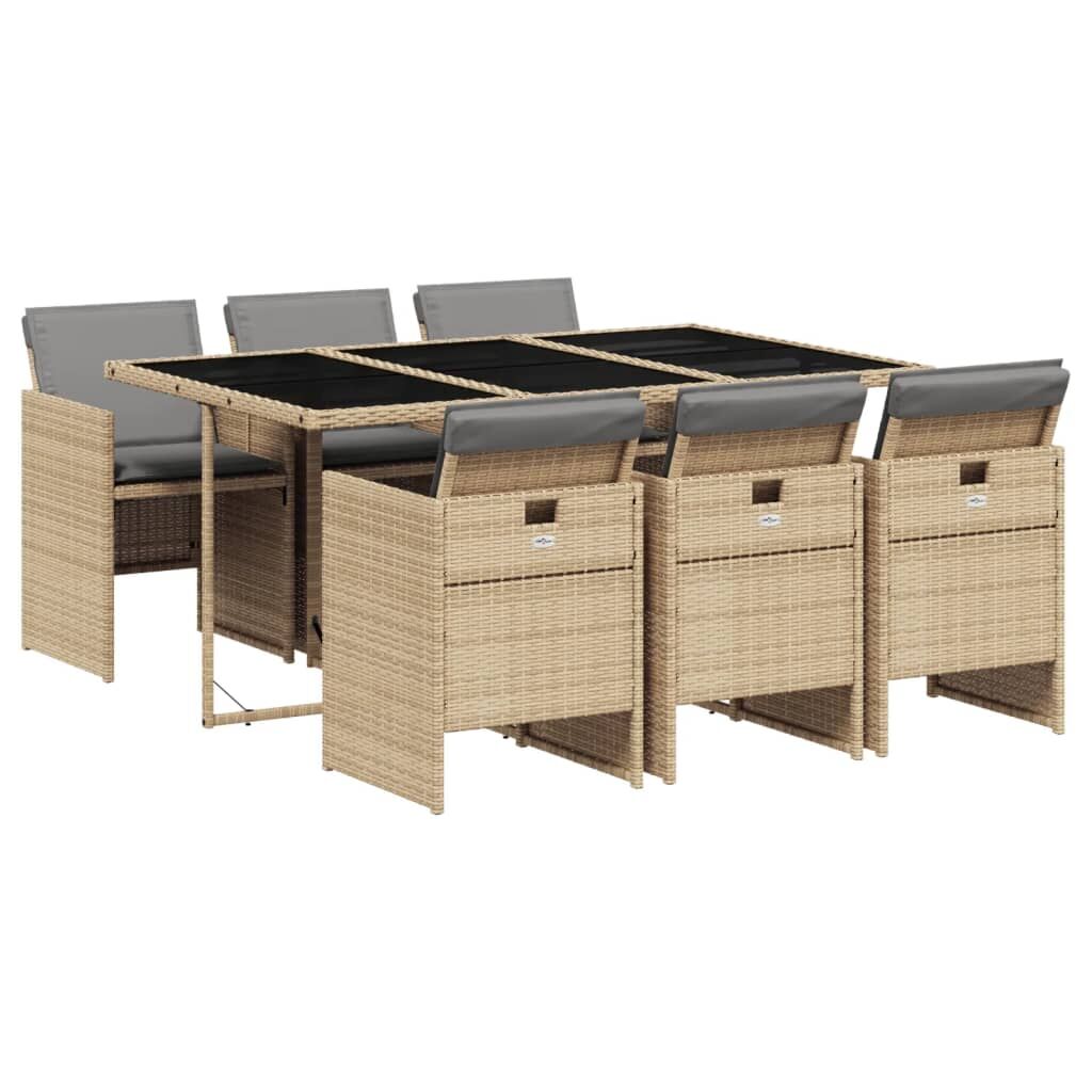7 Piece Garden Dining Set with Cushions Mix Beige Poly Rattan Price