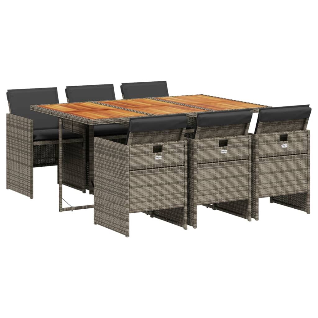7 Piece Garden Dining Set with Cushions Grey Poly Rattan Price