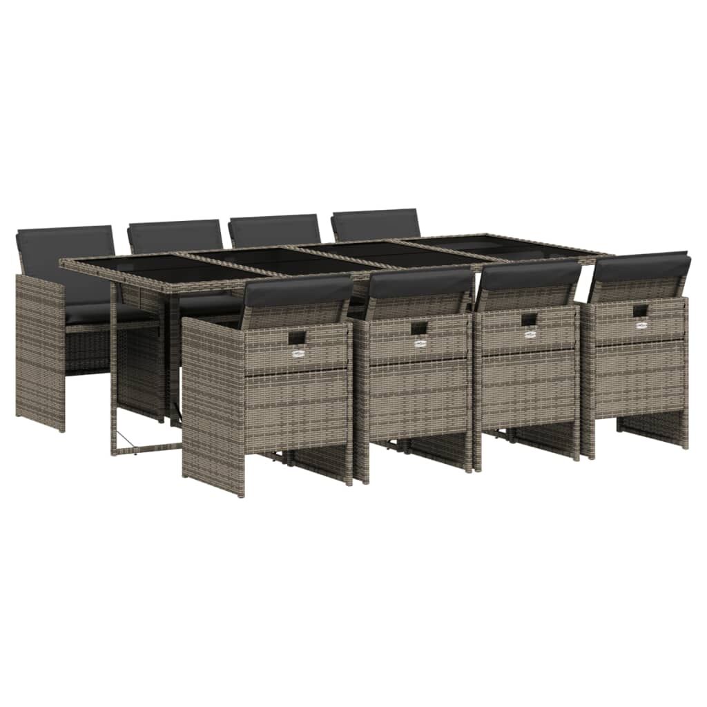 9 Piece Garden Dining Set with Cushions Grey Poly Rattan Price