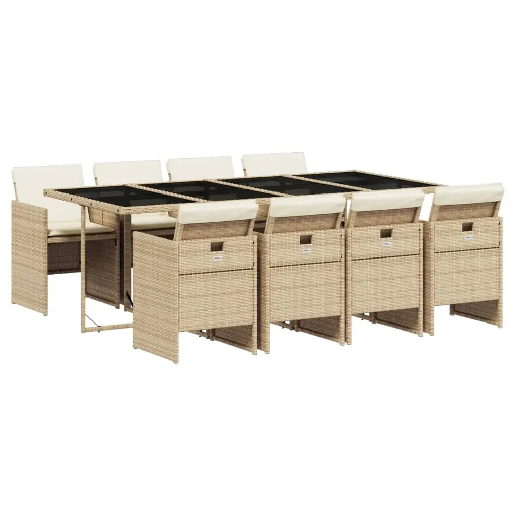 9 Piece Garden Dining Set with Cushions Beige Poly Rattan Price