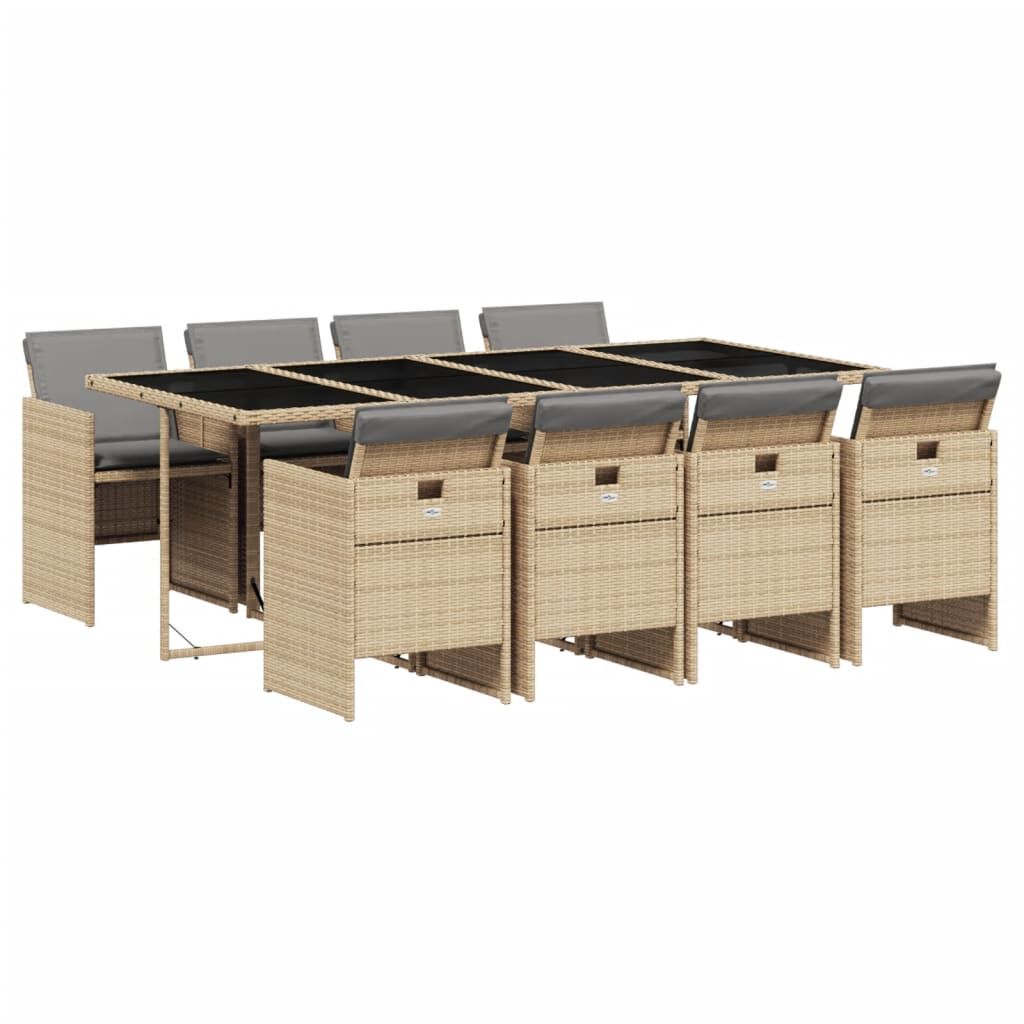 9 Piece Garden Dining Set with Cushions Mix Beige Poly Rattan Price