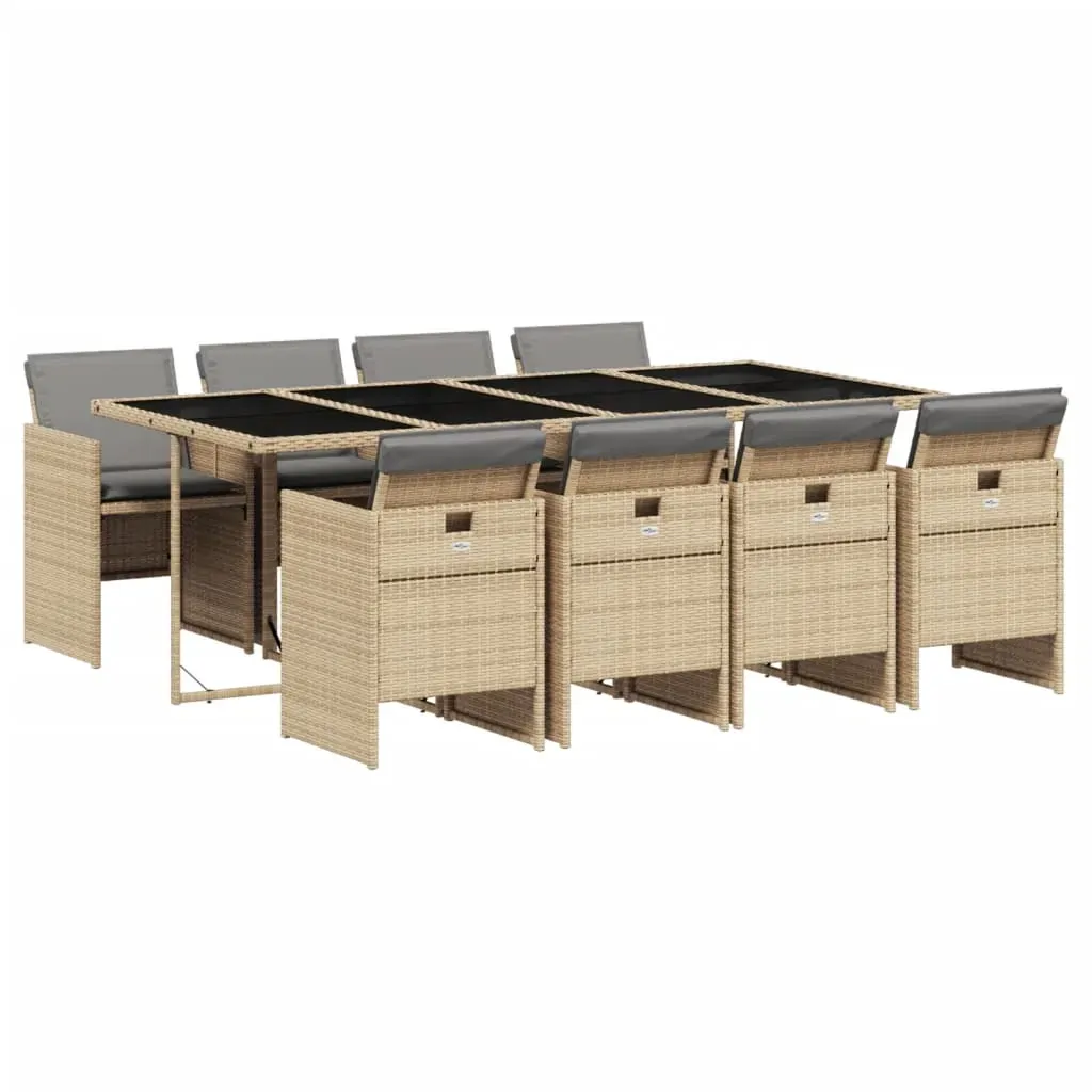 9 Piece Garden Dining Set with Cushions Mix Beige Poly Rattan Price