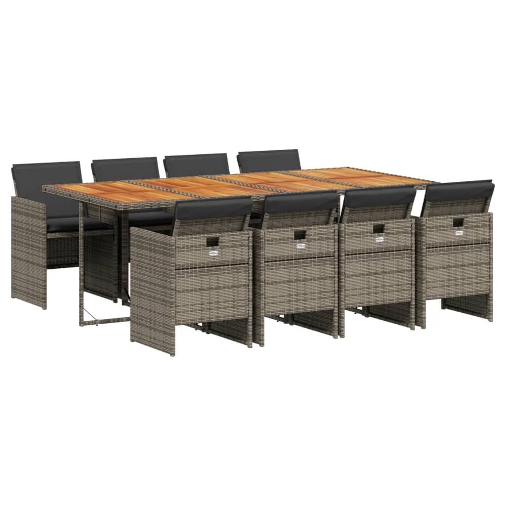 9 Piece Garden Dining Set with Cushions Grey Poly Rattan Price