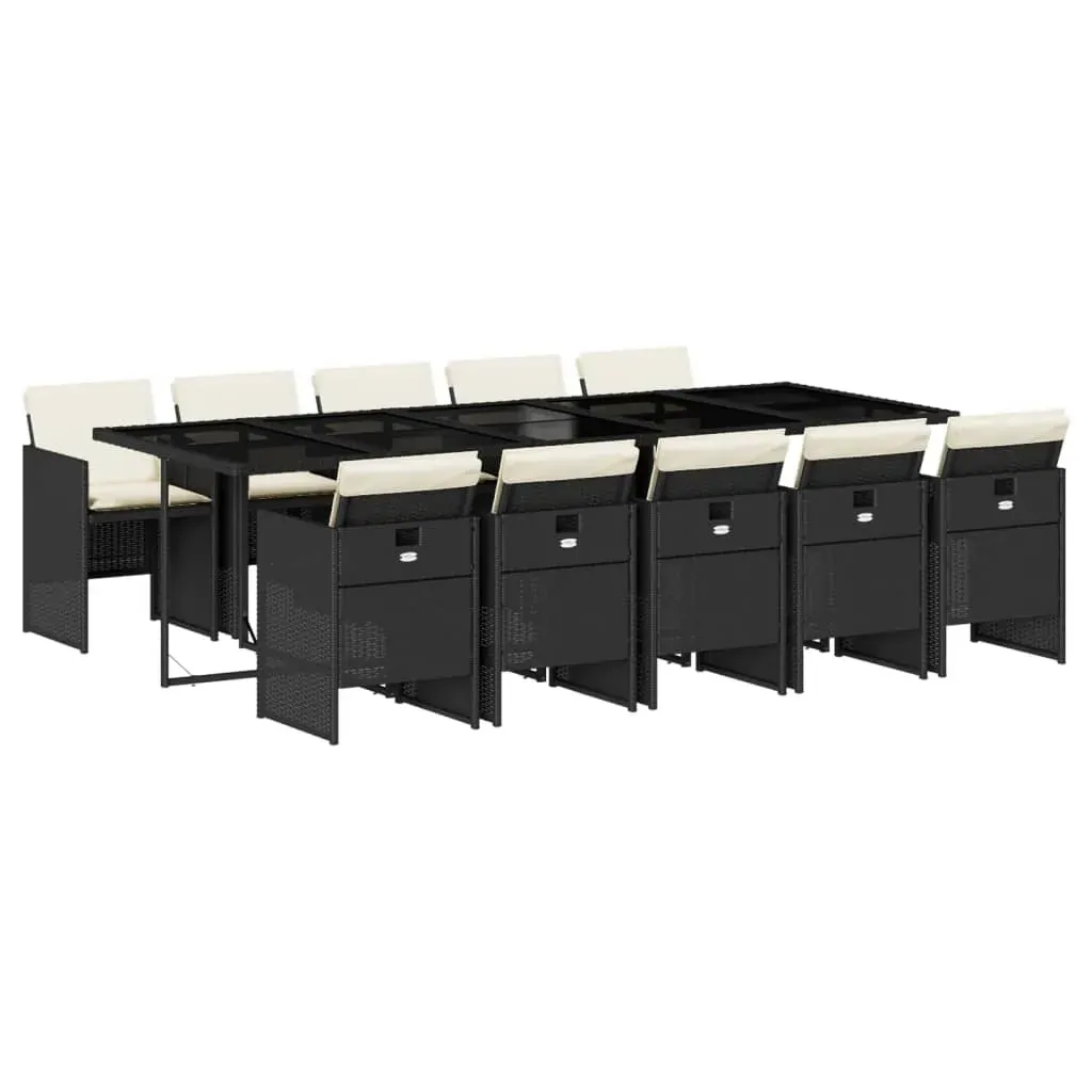 11 Piece Garden Dining Set with Cushions Black Poly Rattan Price