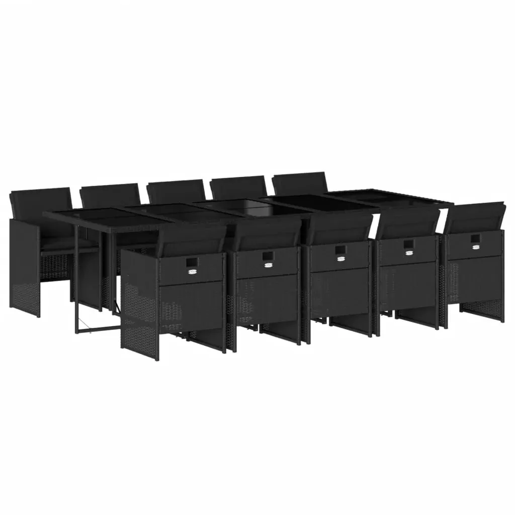 11 Piece Garden Dining Set with Cushions Black Poly Rattan Price