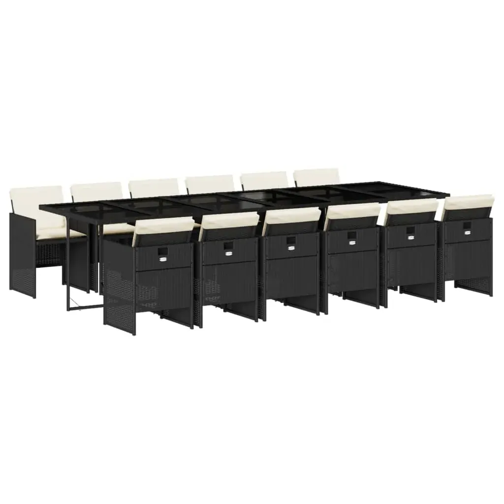 13 Piece Garden Dining Set with Cushions Black Poly Rattan Price