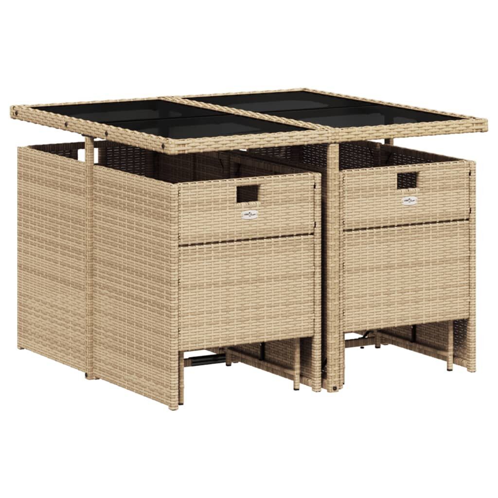 9 Piece Garden Dining Set with Cushions Beige Poly Rattan Price