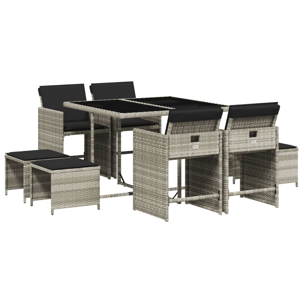 9 Piece Garden Dining Set with Cushions Light Grey Poly Rattan Price