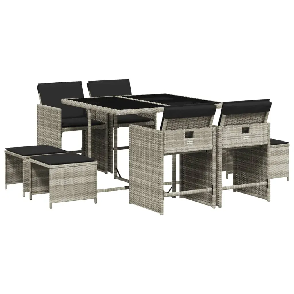 9 Piece Garden Dining Set with Cushions Light Grey Poly Rattan Price