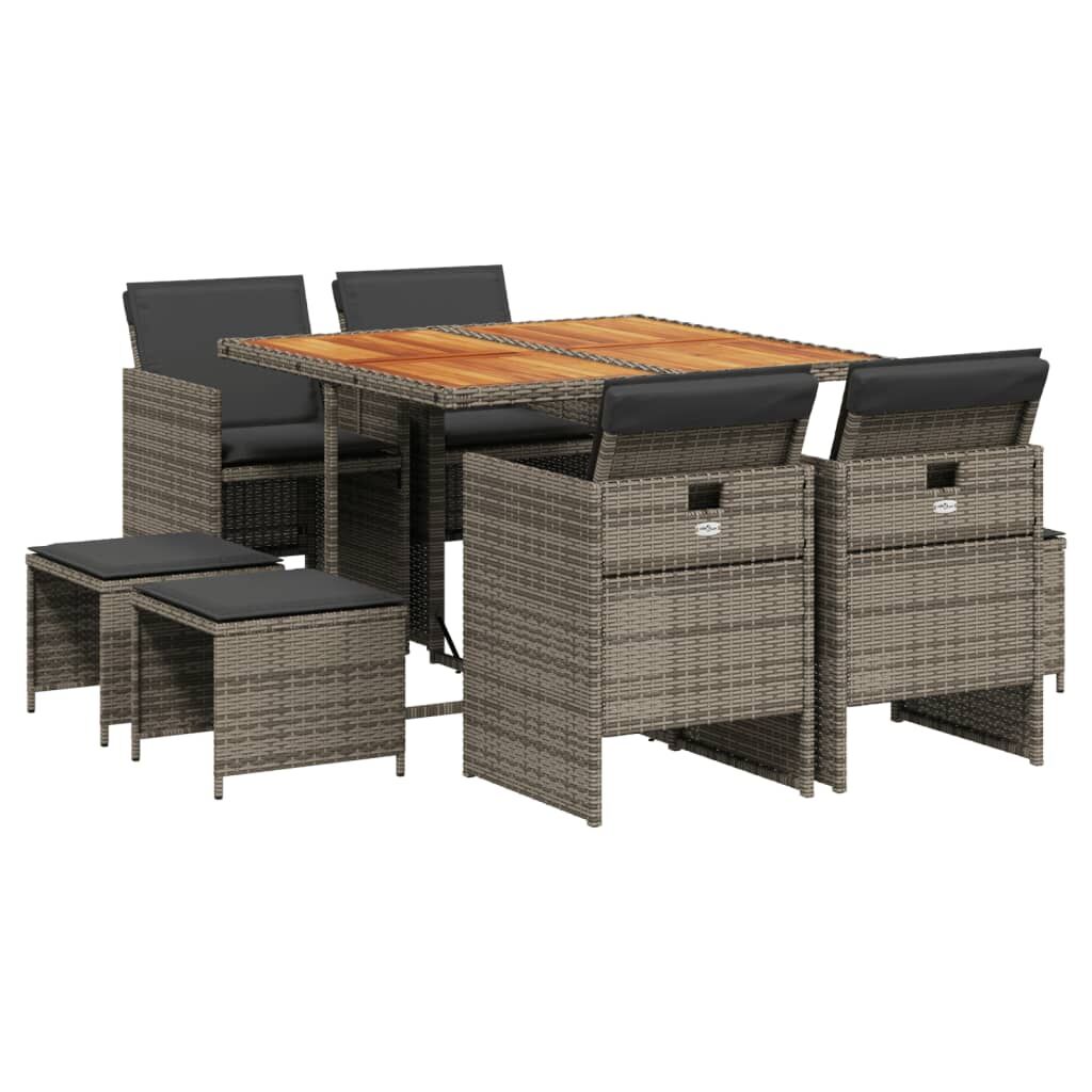 9 Piece Garden Dining Set with Cushions Grey Poly Rattan Price