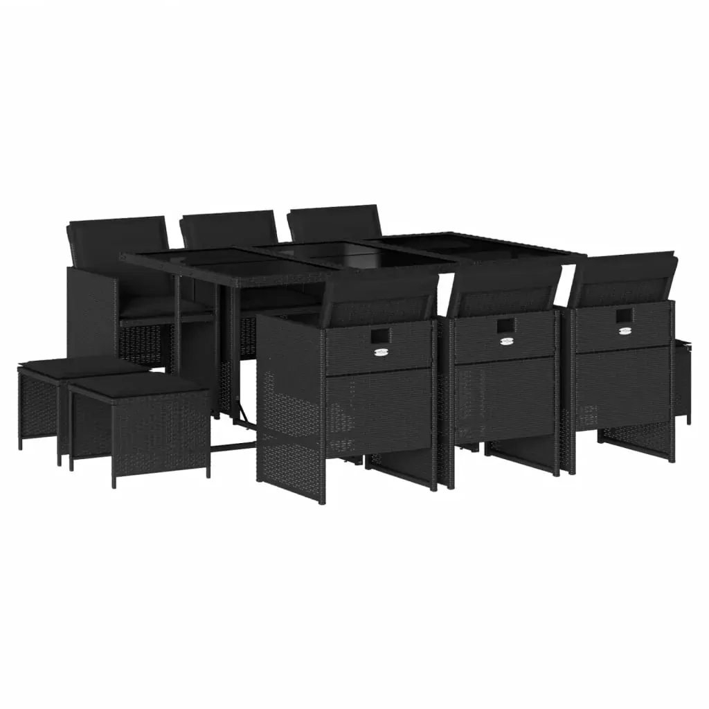 11 Piece Garden Dining Set with Cushions Black Poly Rattan Price