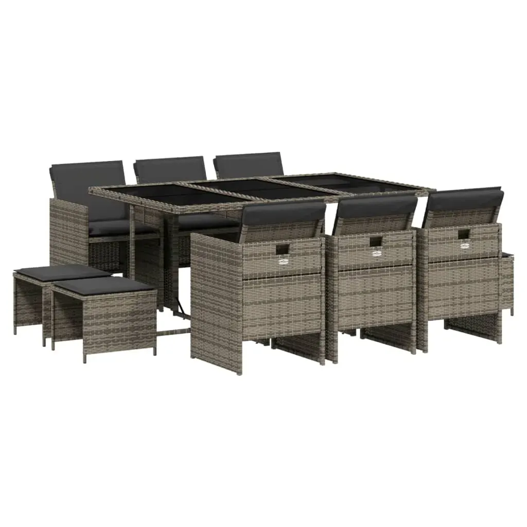 11 Piece Garden Dining Set with Cushions Grey Poly Rattan Price