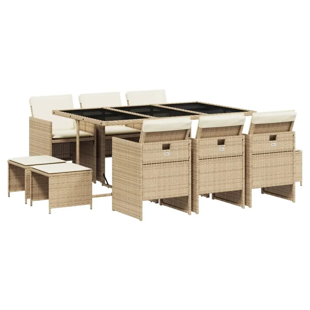 11 Piece Garden Dining Set with Cushions Beige Poly Rattan Price