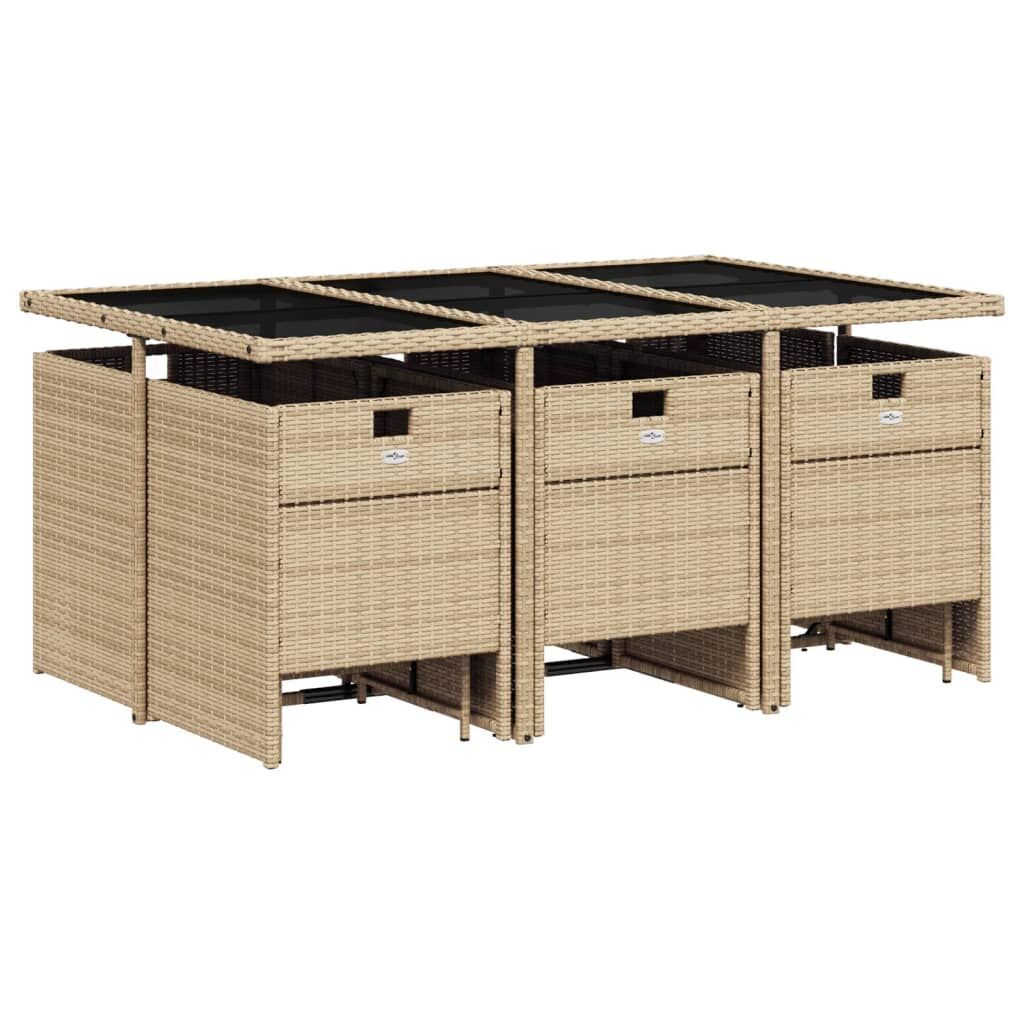 11 Piece Garden Dining Set with Cushions Mix Beige Poly Rattan Price