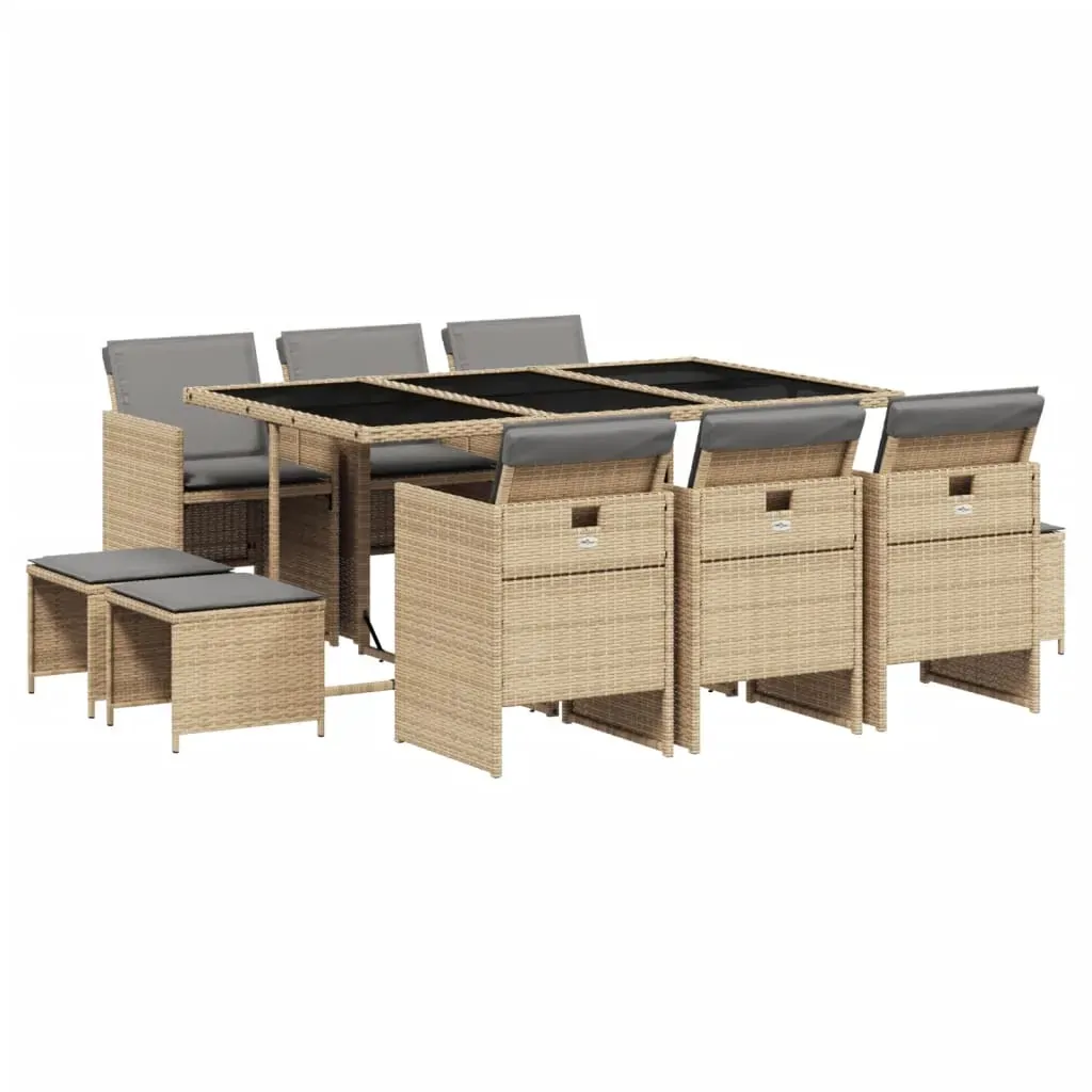 11 Piece Garden Dining Set with Cushions Mix Beige Poly Rattan Price