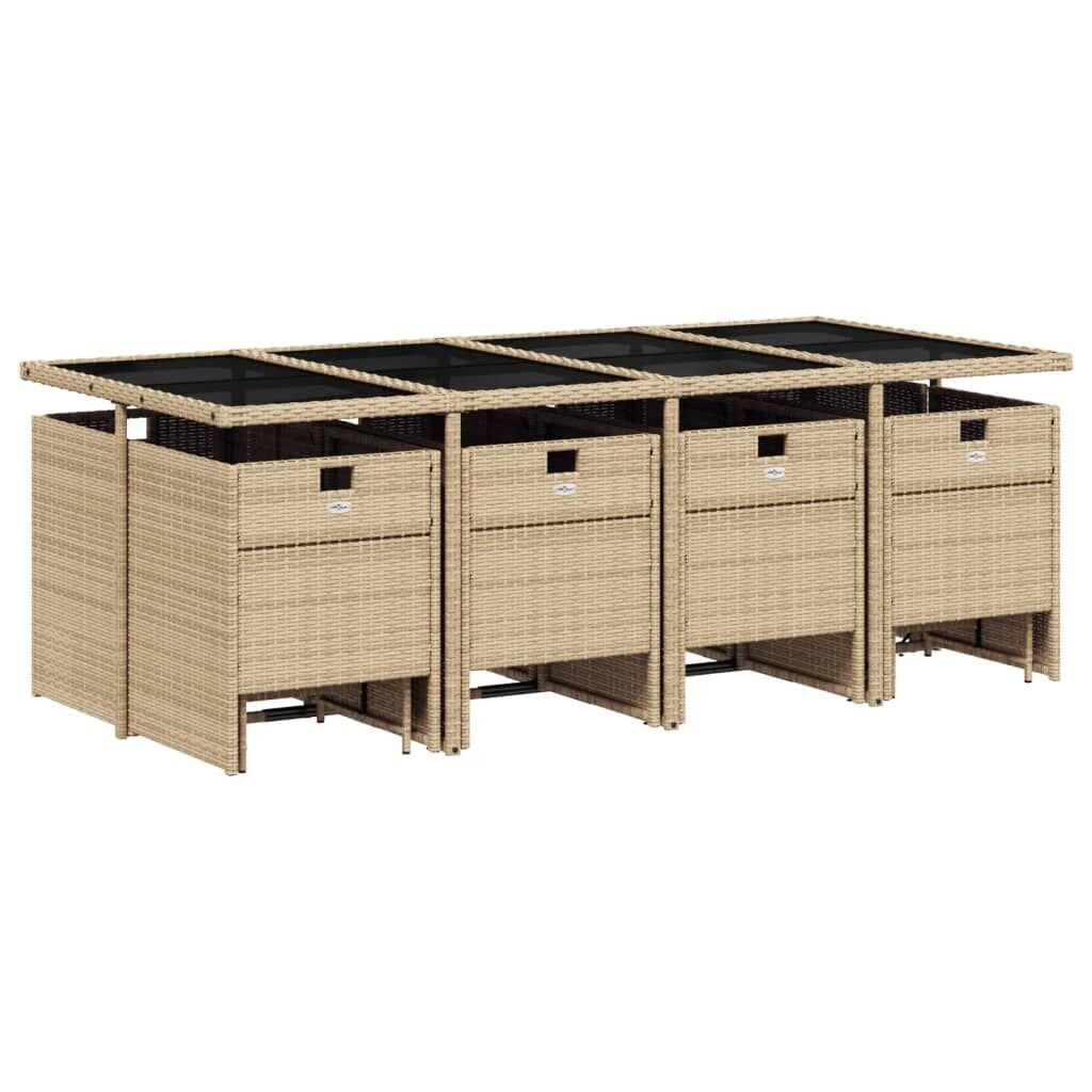 13 Piece Garden Dining Set with Cushions Mix Beige Poly Rattan Price