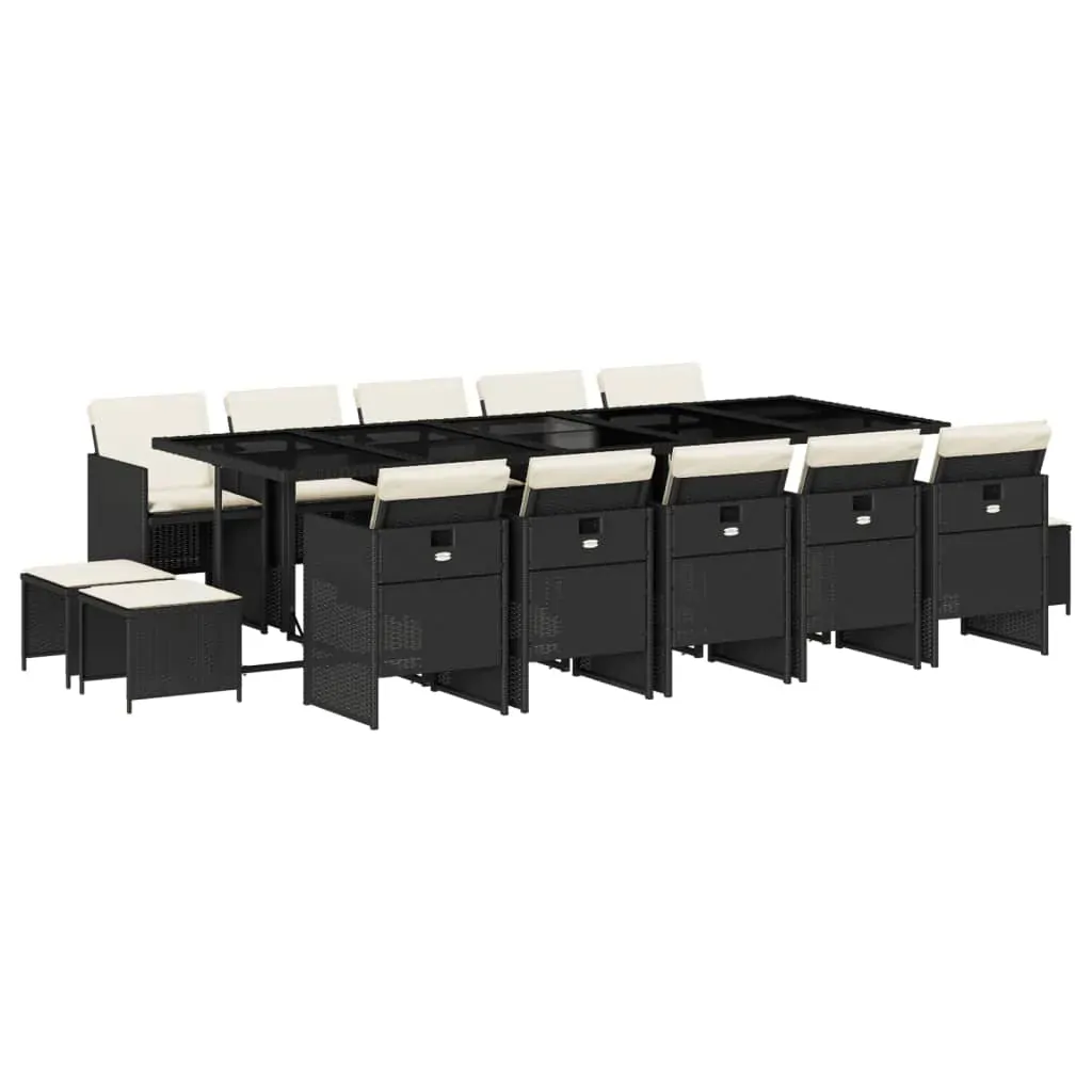15 Piece Garden Dining Set with Cushions Black Poly Rattan Price