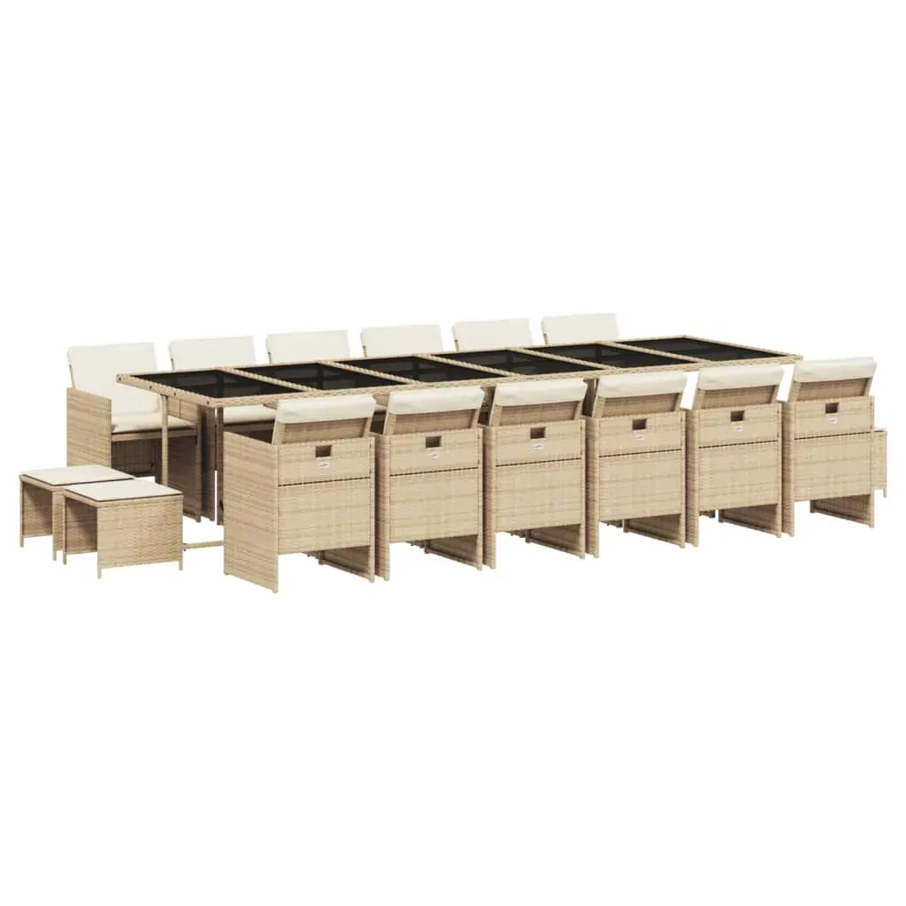 17 Piece Garden Dining Set with Cushions Beige Poly Rattan Price