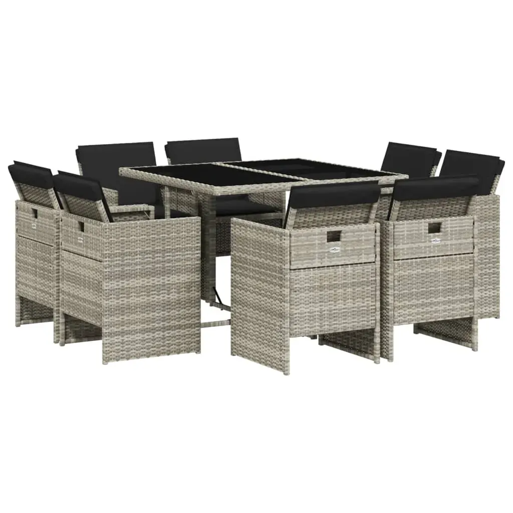 9 Piece Garden Dining Set with Cushions Light Grey Poly Rattan Price