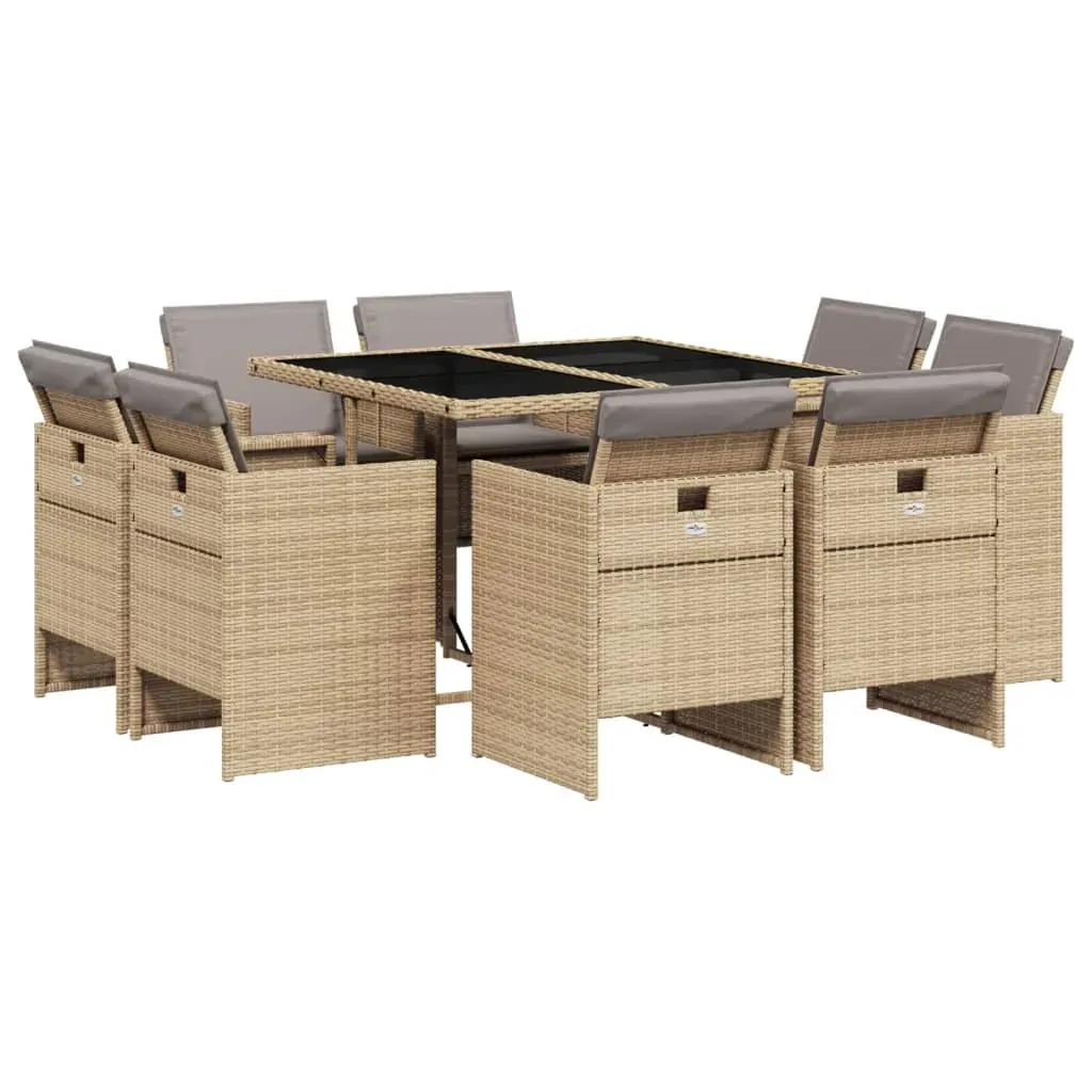 9 Piece Garden Dining Set with Cushions Mix Beige Poly Rattan Price