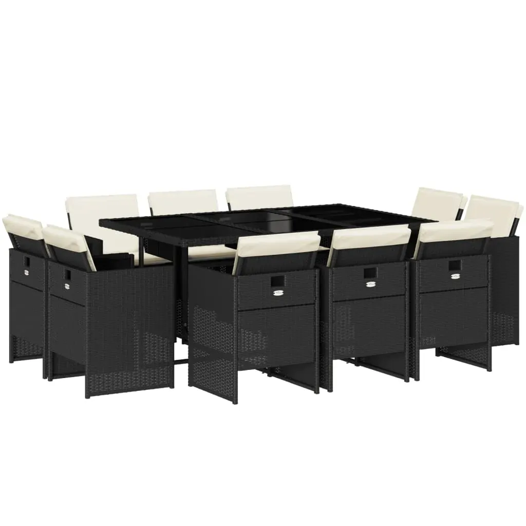 11 Piece Garden Dining Set with Cushions Black Poly Rattan Price