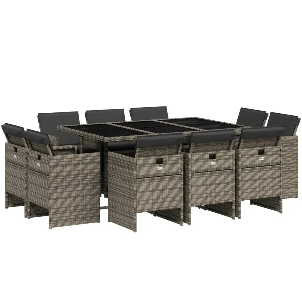 11 Piece Garden Dining Set with Cushions Grey Poly Rattan Price