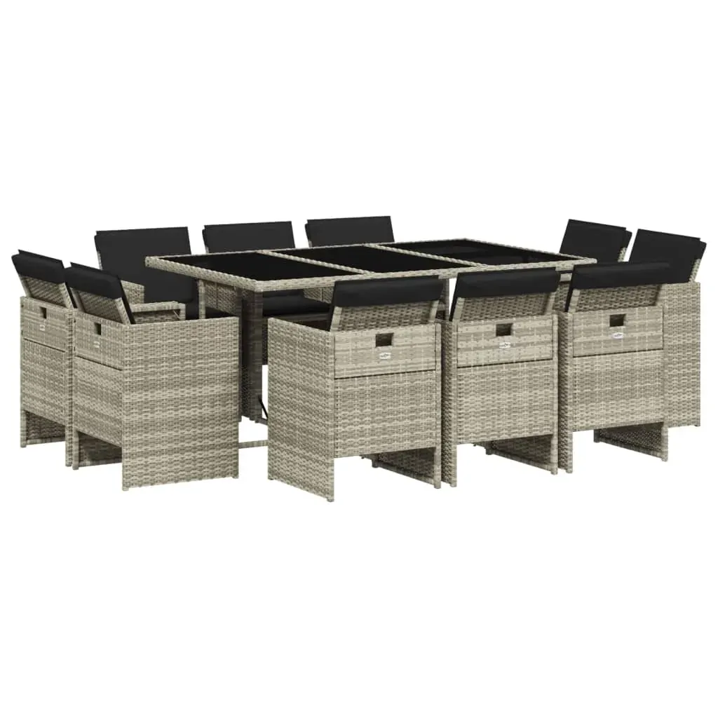 11 Piece Garden Dining Set with Cushions Light Grey Poly Rattan Price