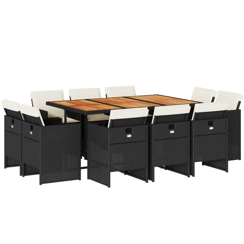 11 Piece Garden Dining Set with Cushions Black Poly Rattan Price