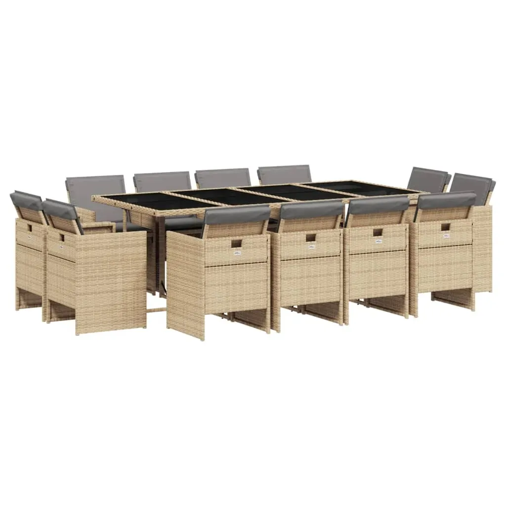 13 Piece Garden Dining Set with Cushions Mix Beige Poly Rattan Price