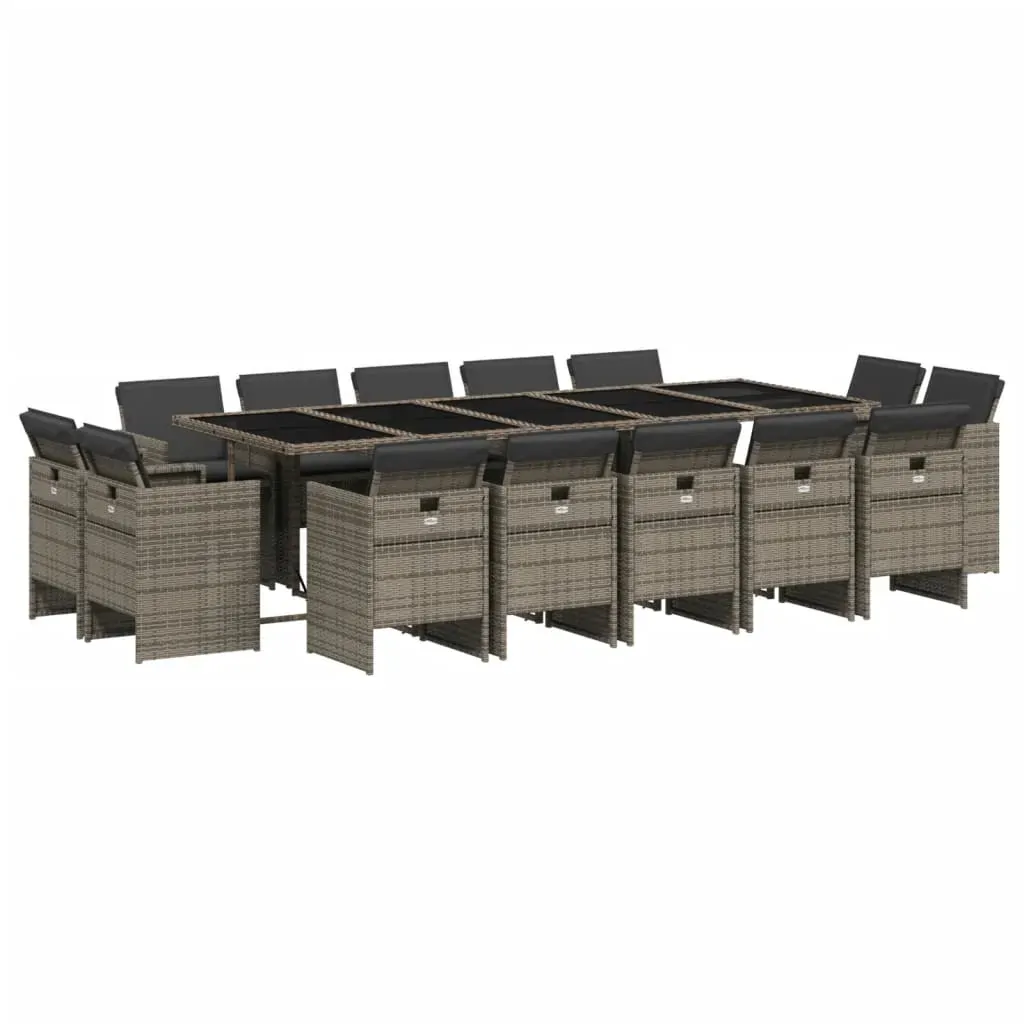 15 Piece Garden Dining Set with Cushions Grey Poly Rattan Price