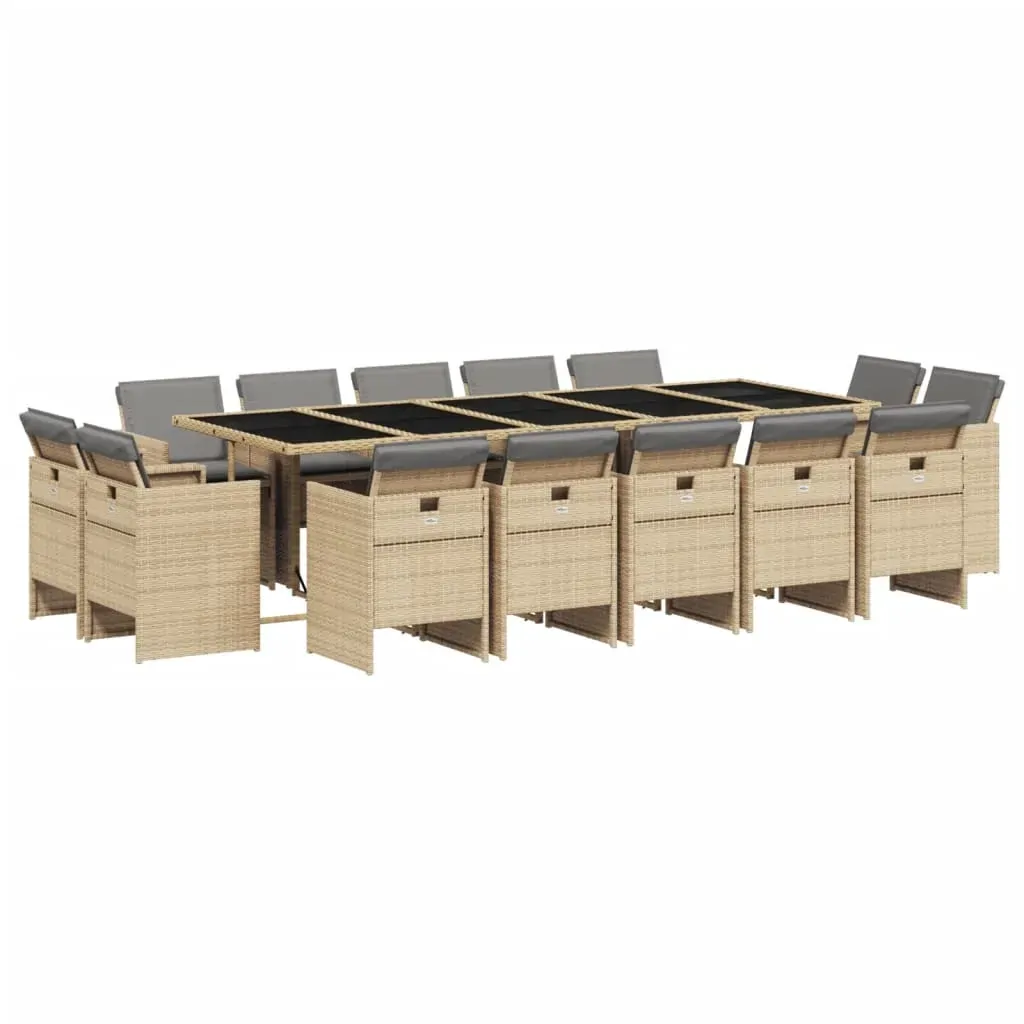 15 Piece Garden Dining Set with Cushions Mix Beige Poly Rattan Price