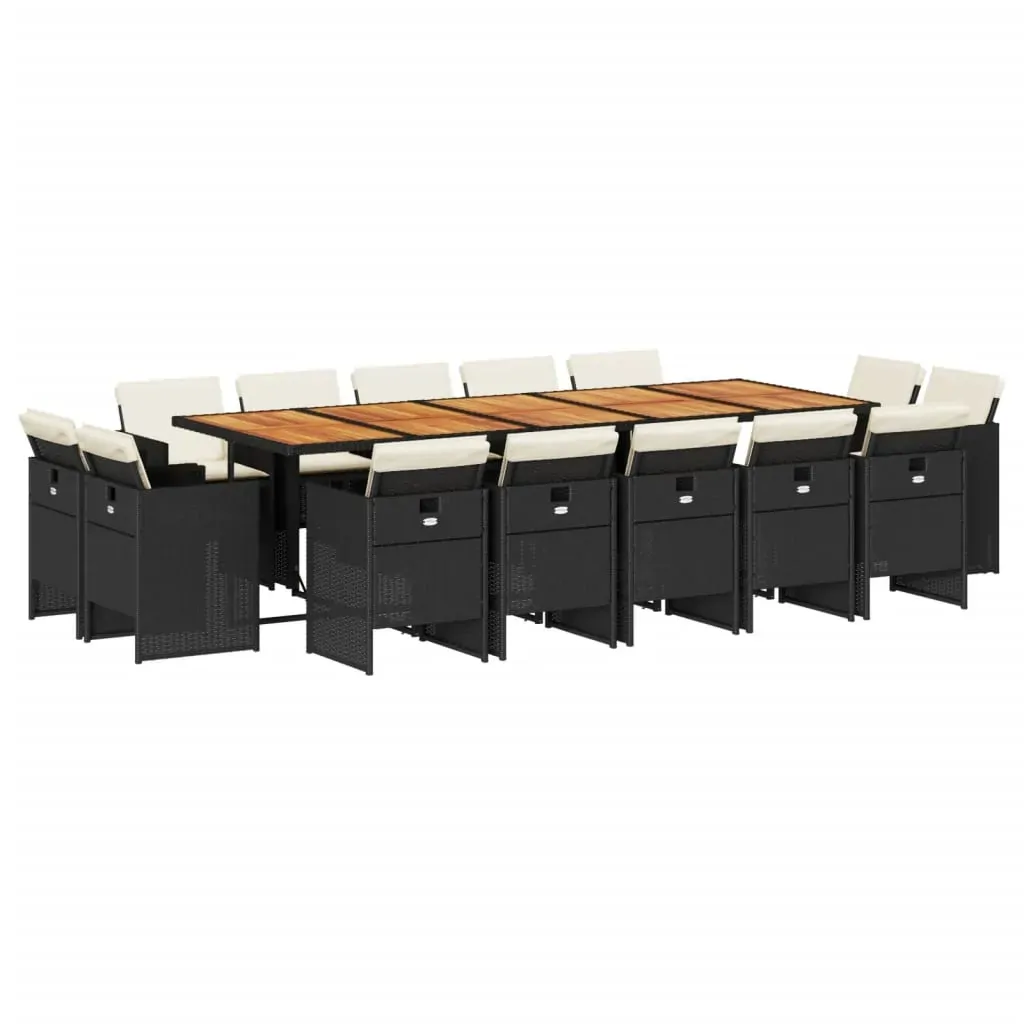 15 Piece Garden Dining Set with Cushions Black Poly Rattan Price