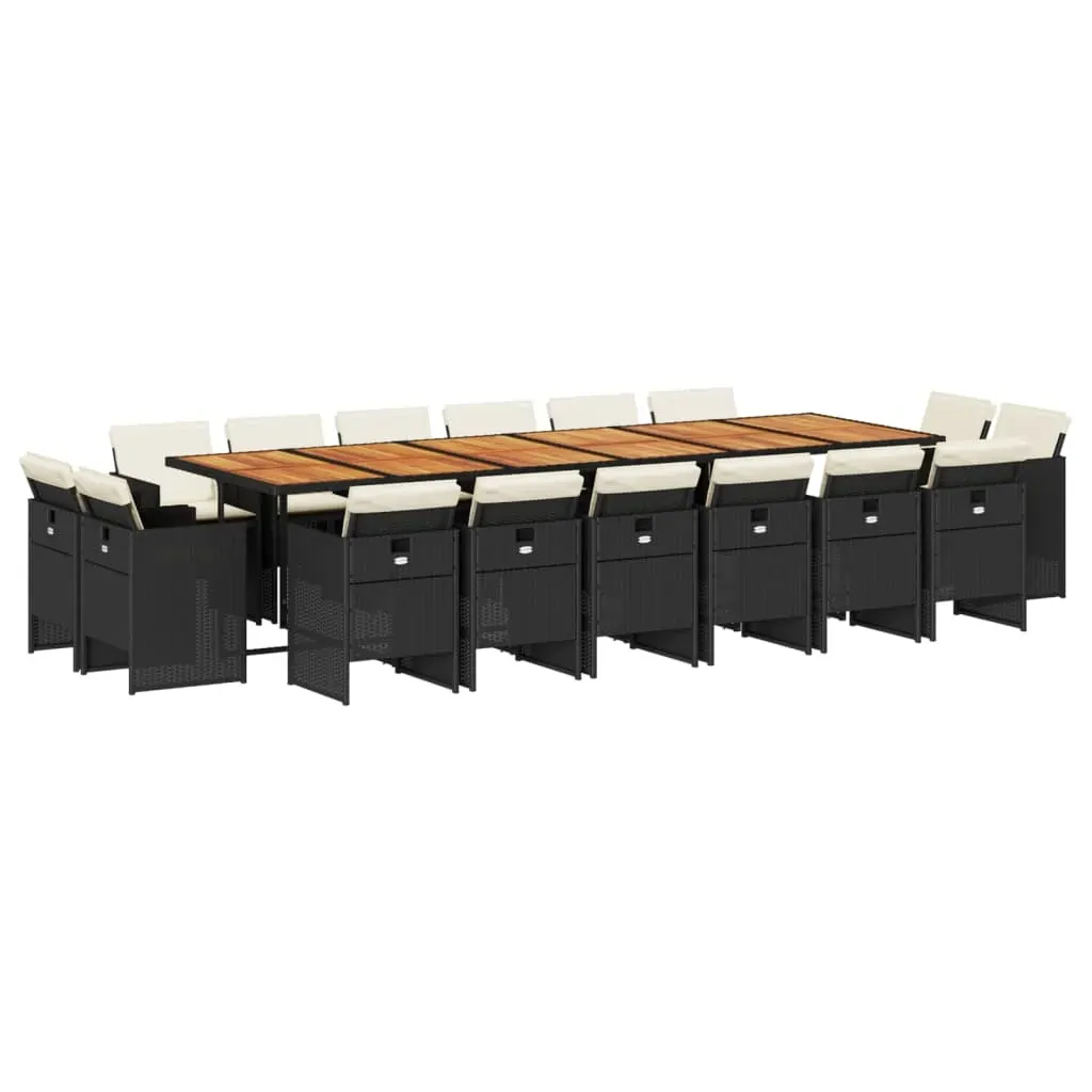 17 Piece Garden Dining Set with Cushions Black Poly Rattan Price