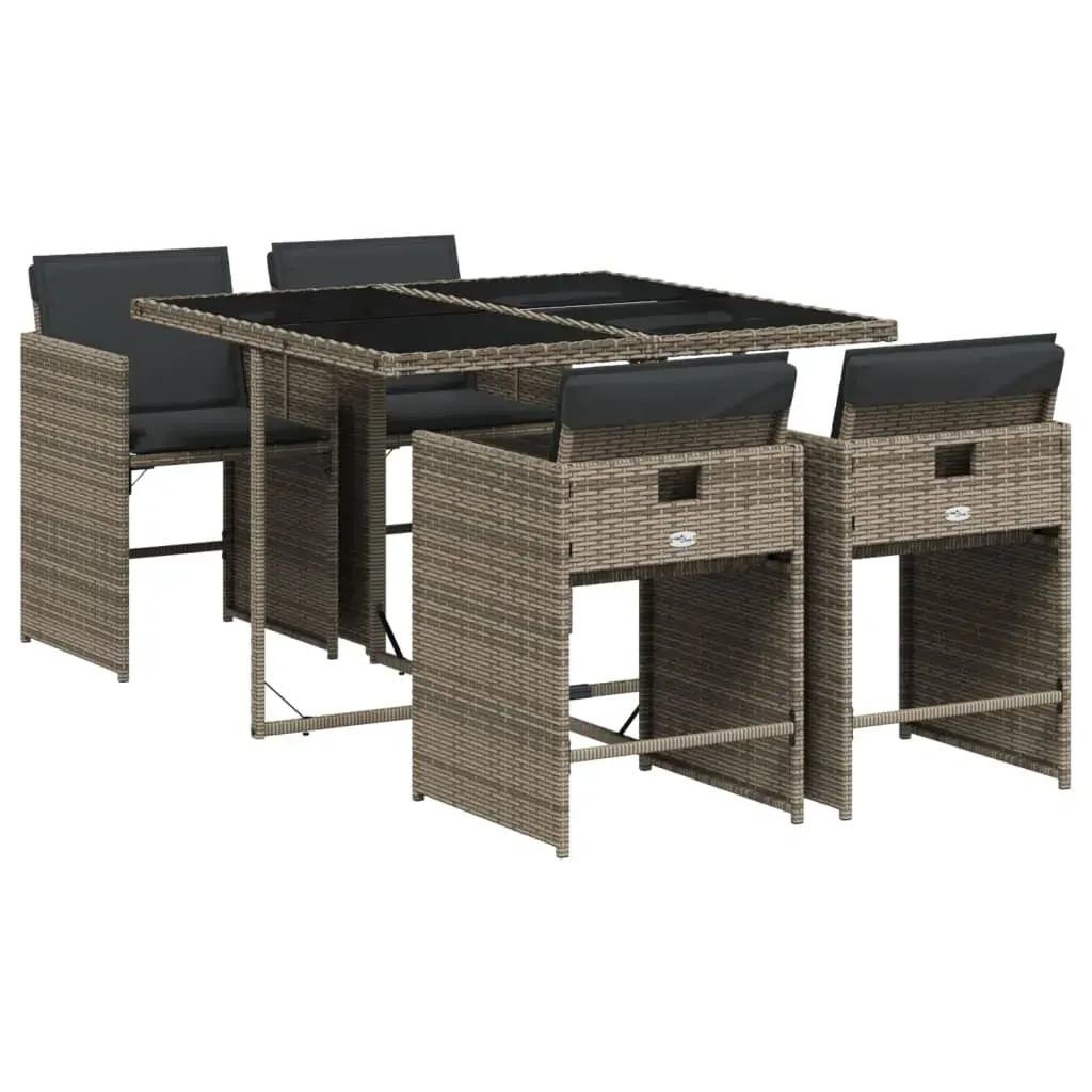 5 Piece Garden Dining Set with Cushions Grey Poly Rattan Price